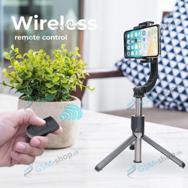 Selfie driak a statv GIMBAL SSTR-L08 so stabiliztorom a Bluetooth ierny