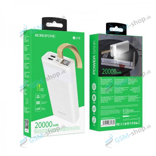 PowerBank BOROFONE BJ18 Coolmy 20000 mAh 2x USB s LED displejom biela