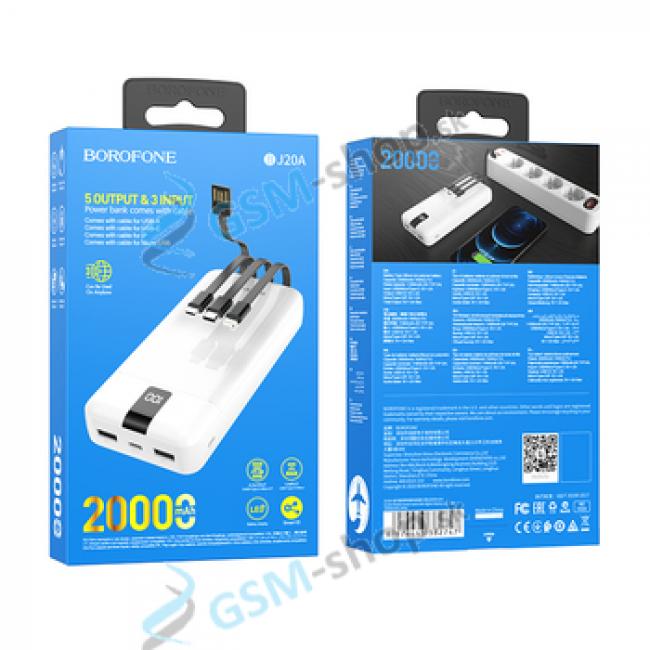 PowerBank BOROFONE BJ20A 20000 mAh 2x USB s LED displejom a kblom 3v1 biela