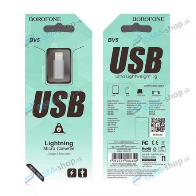 Adaptr BOROFONE BV5 z microUSB na Lightning strieborn