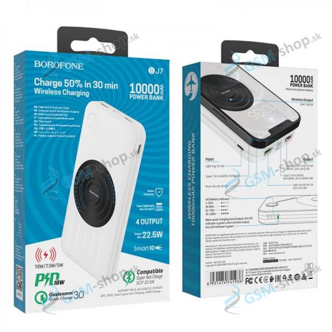 Bezdrtov PowerBank BOROFONE BJ7 PROSPECT 10000 mAh 2x USB 3.0 TYP C PD QC 3.0 20W biela