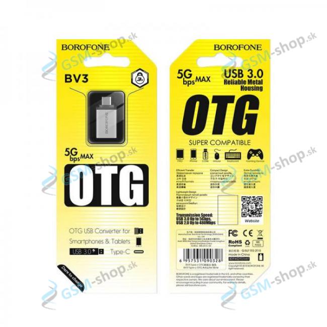 OTG adaptr BOROFONE BV3 USB-C to USB strieborn
