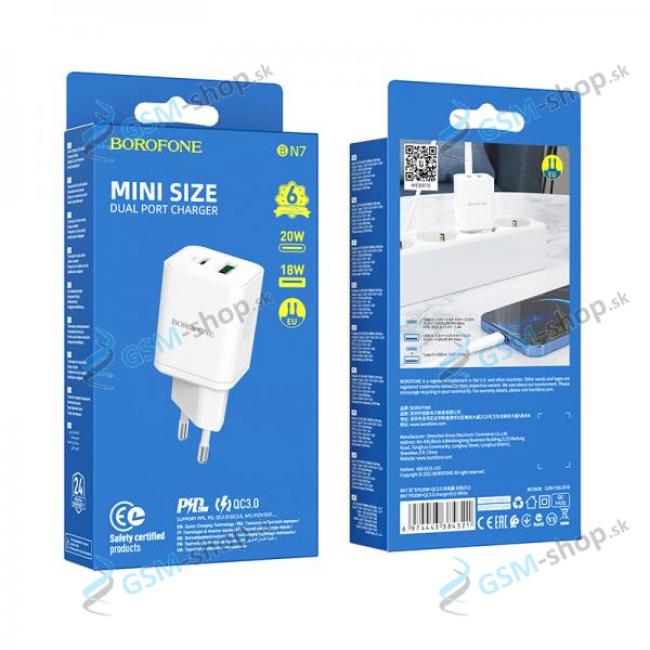 Dual adaptér USB a TYP-C do siete BOROFONE BN7 (QC3.0) PD 20W biely