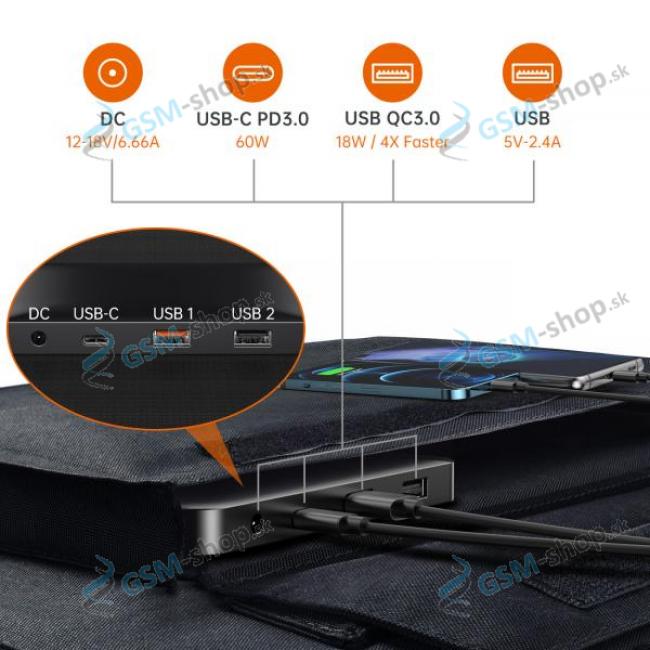 Cestovn skladacia solrna nabjaka CHOETECH (SC008) 120W 1 x USB TYP C a 2 x USB TYP A ierna