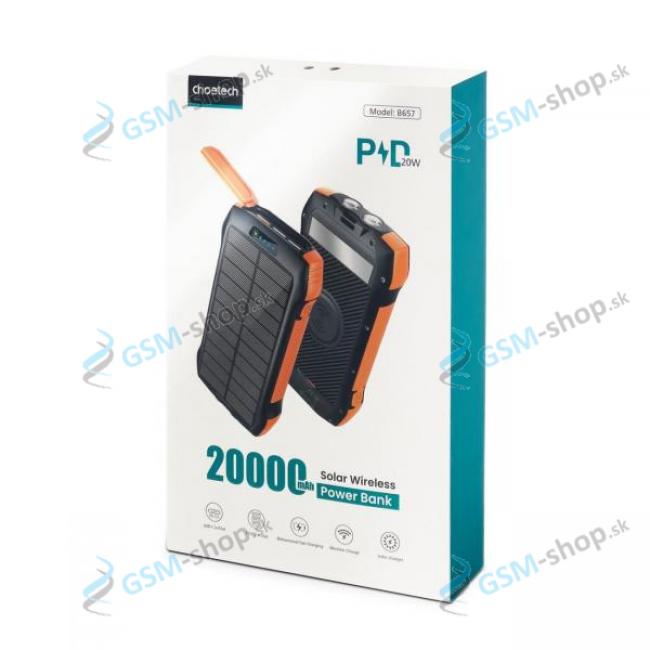 Solrna power banka CHOETECH B657 s induknm nabjanm 20000mAh PD 20W oranov