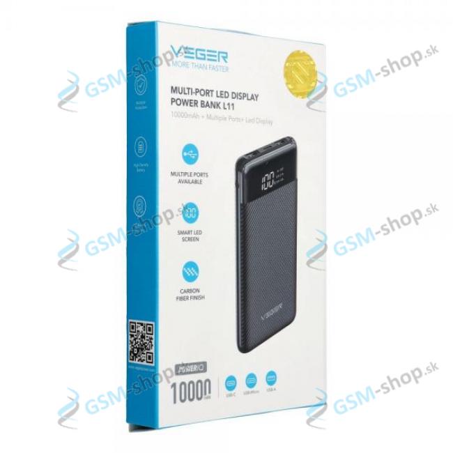 PowerBank VEGER L11 10 000 mAh s LED displejom ierna