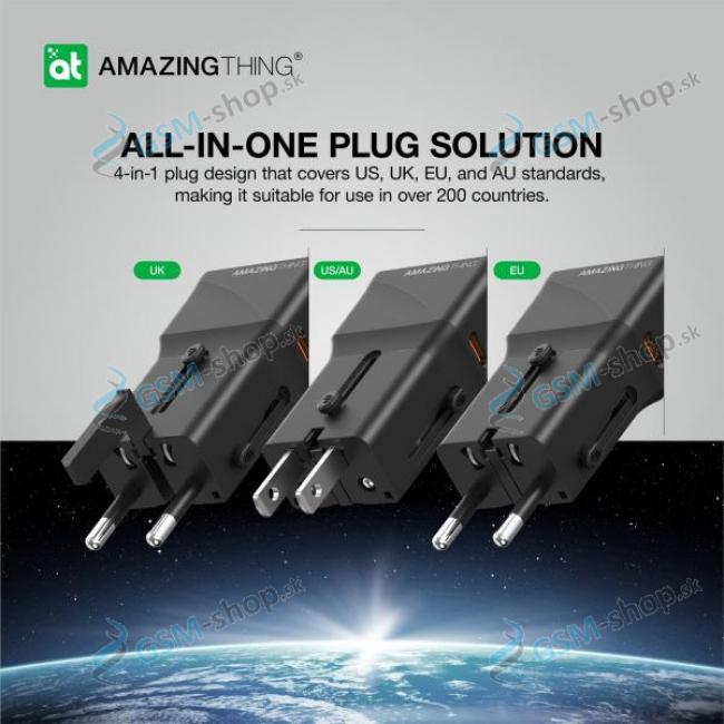 Cestovn adaptr AT EXPLORER Pro 4v1 USB a USB-C ierny