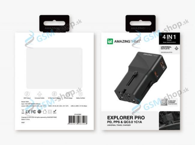 Cestovn adaptr AT EXPLORER Pro 4v1 USB a USB-C ierny