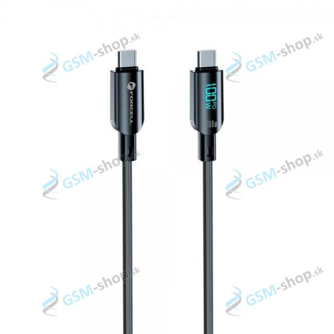 Datakbel FORCELL C277 USB-C a USB-C PD 100W QC4.0 1,2 metra 5A s LED displejom ierny